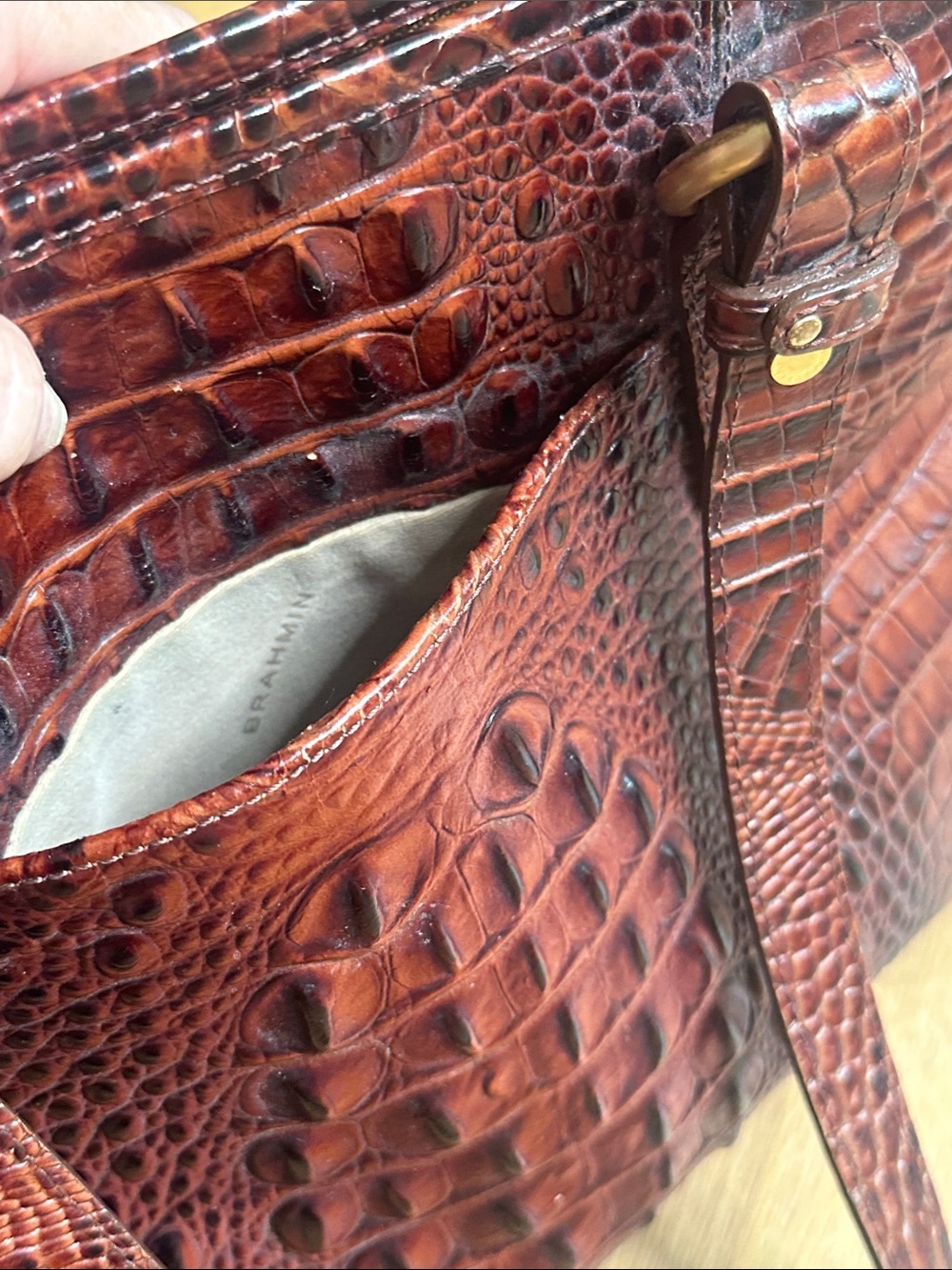 Brahmin Croc-Embossed Brown Leather Tote Vintage - Picture 12 of 12